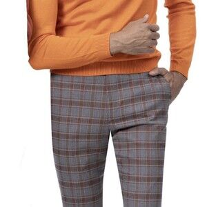 NEW Kent & Park Mens 28x30 Synthetic Wool Plaid Slim Dress Pant Charcoal & Wine